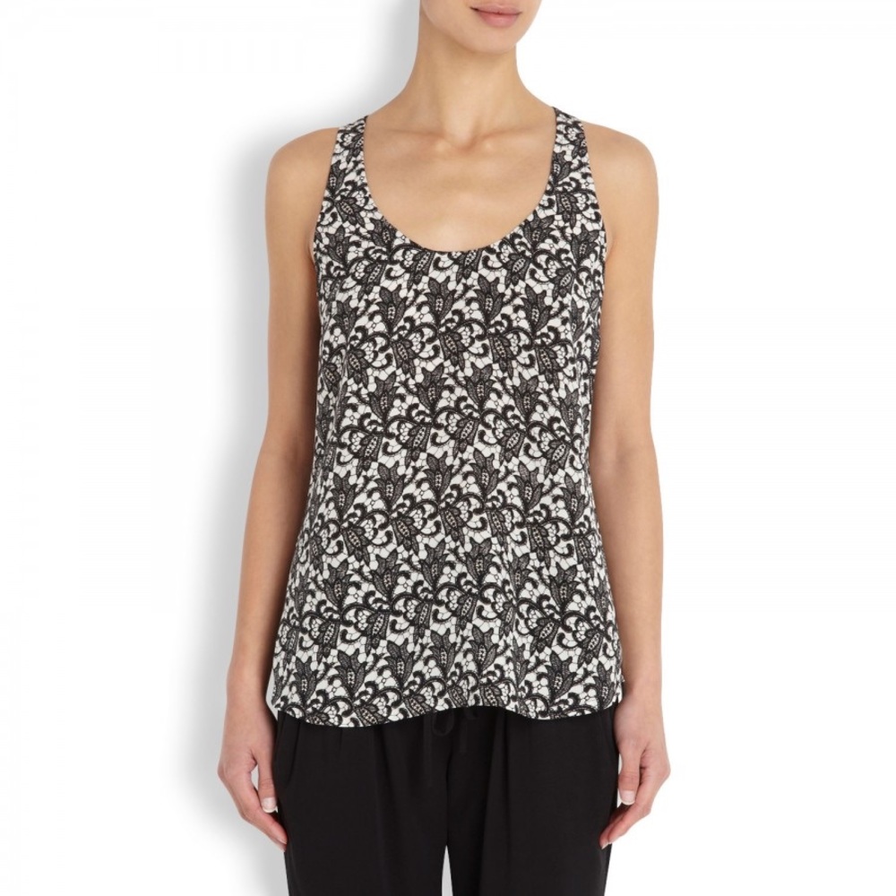 Joie Drew C silk top in a black & white lace print